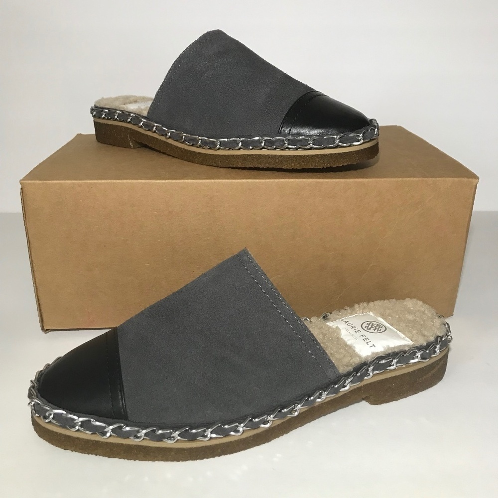 Laurie Felt Suede Shearling Lined Slip On Mules